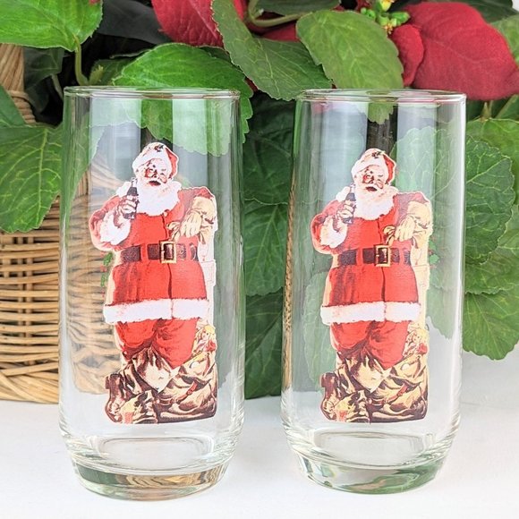 Santa Claus Coca Cola Water Glasses | Set of 2 Vintage Haddon Sundblom Coca Cola - Picture 1 of 7